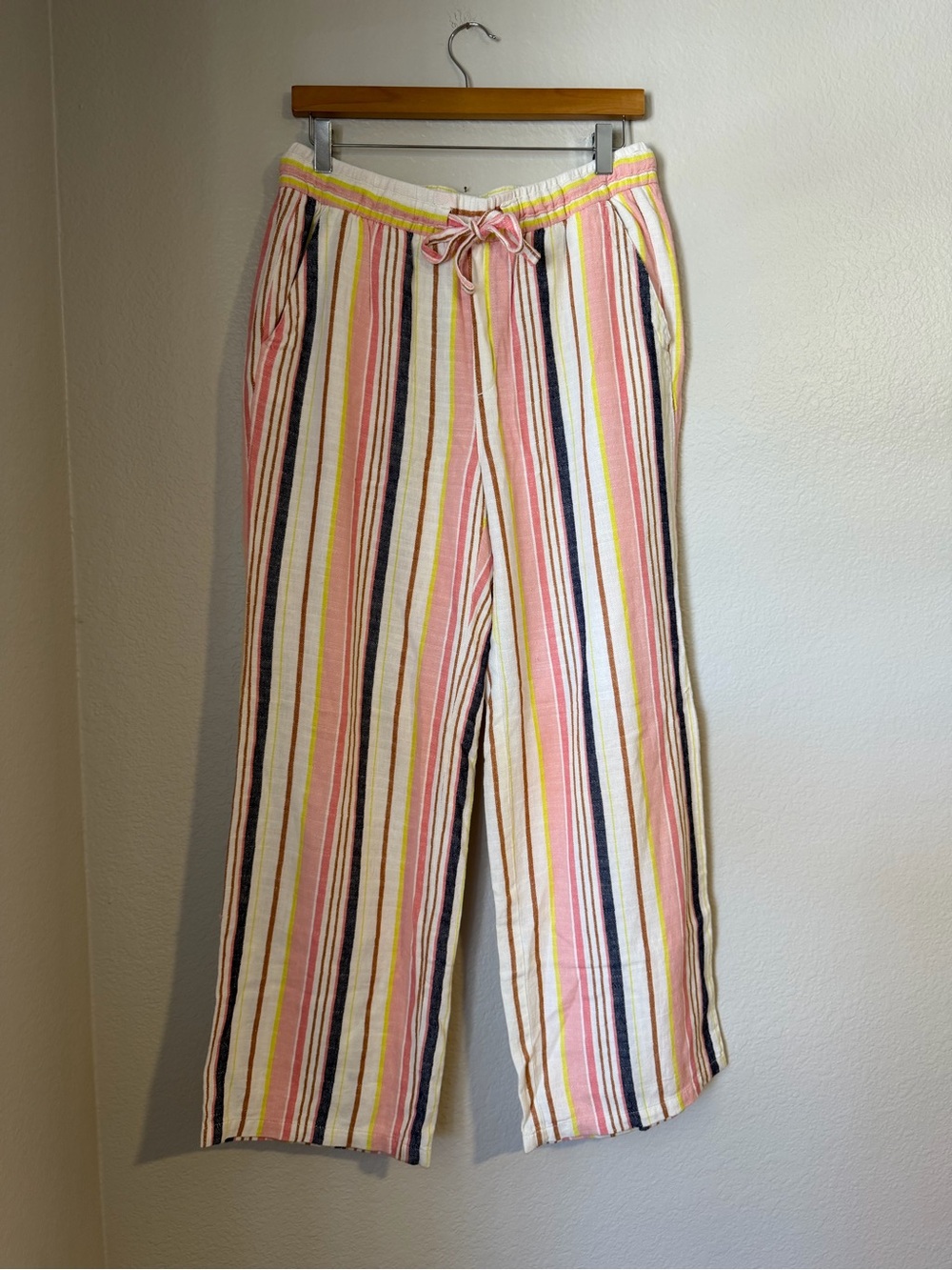 Old Navy High-Waisted Linen Blend Wide Leg Stripe Pants Medium Multicolor - Picture 2 of 9